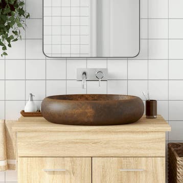 vidaXL Opzetwasbak ovaal 59x40x15 cm keramiek bruin, Verzenden