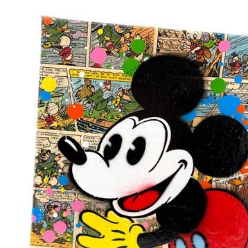 Koen Betjes (1992) - Mickey Mouse x Comics Collage - canvas, Antiek en Kunst
