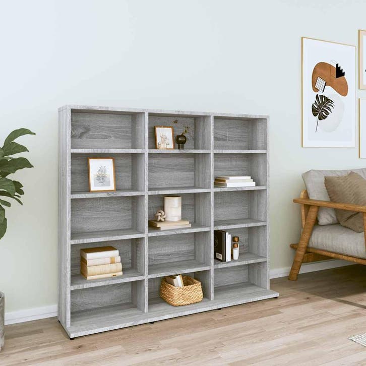 vidaXL Cd-kast 100x23x89,5 cm bewerkt hout grijs sonoma, Maison & Meubles, Accessoires pour la Maison | Étagères pour CD & DVD