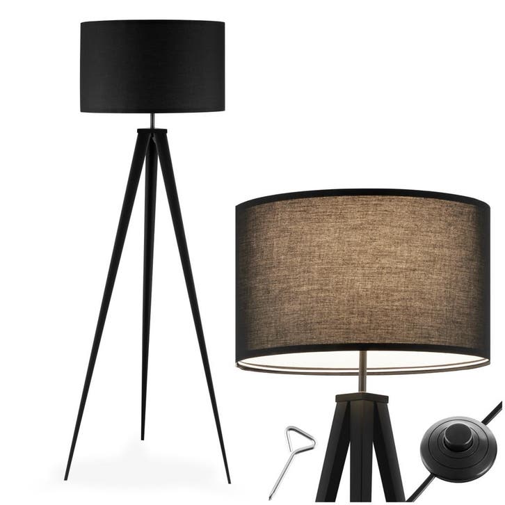 Staande lamp Lunaris, textielkap, driepootsframe - zwart, Huis en Inrichting, Lampen | Overige, Verzenden