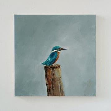 Matthieu van Riel - IJsvogel op een paal, Antiek en Kunst