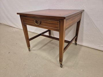 Table basse - Acajou, Cuir, Laiton - bordure dorée estampée, Antiek en Kunst