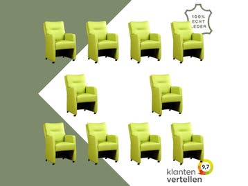 Set van 10 Leren eetkamerstoelen Sharp - Toledo Lime, Ophalen of Verzenden, Nieuw, Leer, Eén