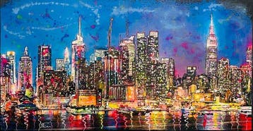 Joaquim Falco - MANHATTAN AT NIGHT VIEW. XXL Fluor paint