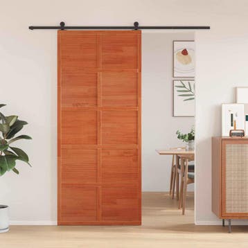 vidaXL Schuifdeur Wasbruin 90 x 208 cm Massief grenenhout, Doe-het-zelf en Bouw, Verzenden, Nieuw