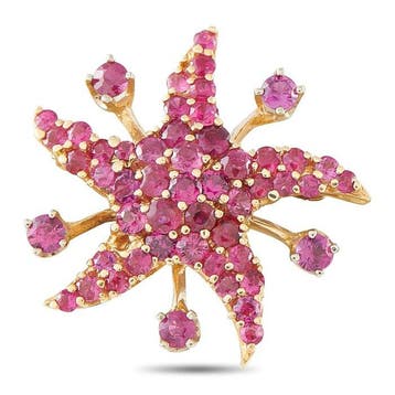 Hanger - 14 karaat 14K roségoud 2,50 ct robijn Ster-broche,
