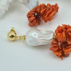 Bloedkoraal - Zilver, Verguld - Oorbellen - PERLE E CORALLO, Antiek en Kunst