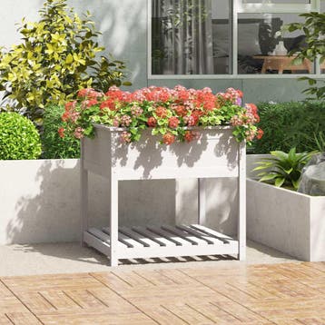 vidaXL Plantenbak met schap 82,5x82,5x81 cm massief, Verzenden