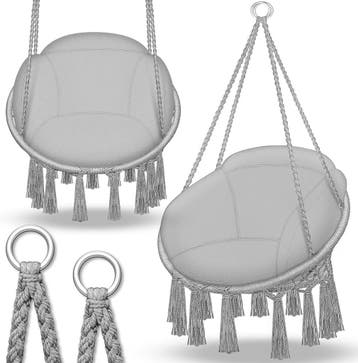 Hangstoel - Binnen & Buiten - Hangschommel - Tot 200kg - Gri, Verzenden, Nieuw