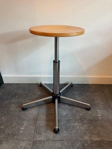 Kruk - verchroomd staal, Beuken - Industriële draaikruk