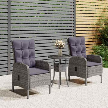 vidaXL 3-delige Bistroset poly rattan grijs, Tuin en Terras, Verzenden, Nieuw