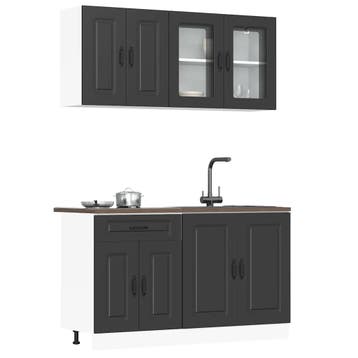 vidaXL 4-delige Keukenkastenset Kalmar bewerkt hout zwart, Verzenden, Nieuw