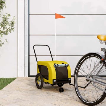 vidaXL Hondenfietstrailer oxford stof en ijzer geel en zwart, Verzenden, Nieuw