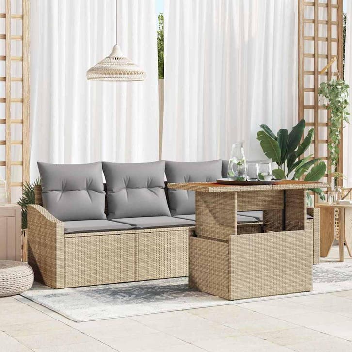 vidaXL Tuinbank Set met kussen 5 pcs Beige Poly rattan, Tuin en Terras, Tuinsets en Loungesets, Nieuw, Verzenden