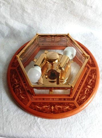 Plafondlamp - Hout, facetglas - Vintage plafondlamp