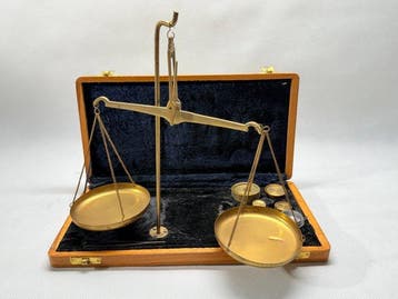 Vintage Precision Brass Balance Scale with Original Wooden