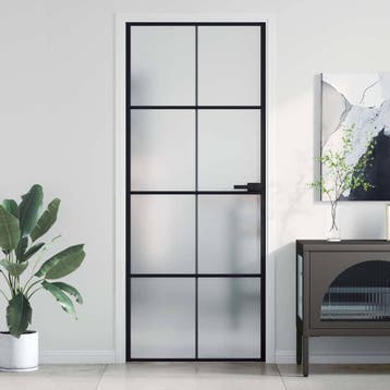 vidaXL Binnendeur smal 83x201,5 cm gehard glas en aluminium, Doe-het-zelf en Bouw, Verzenden, Nieuw