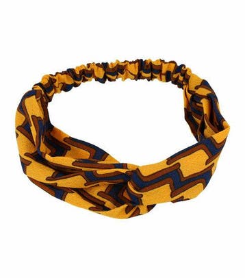 Haarband Twist 5cm – Retro Print – Gladde Stof – Blauw Bruin, Nieuw