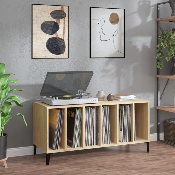 vidaXL Platenkast 100x38x48 cm bewerkt hout sonoma, Huis en Inrichting, Kasten | Overige, Nieuw, Verzenden