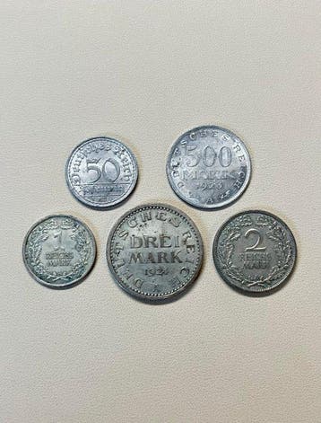 Duitsland, Weimar Republiek Set of 5 coins, incl. silver,