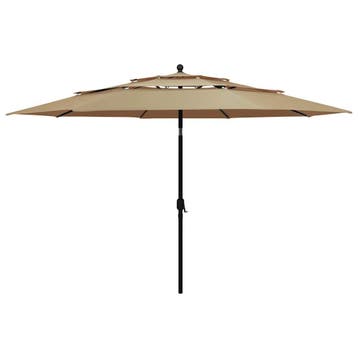 vidaXL Parasol 3-laags met aluminium paal 3,5 m taupe, Verzenden