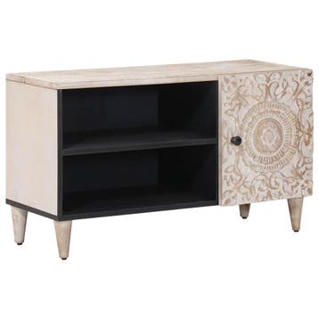 vidaXL TV Kast met plank Wit 80 x 31,5 x 46 cm Massief Mango, Verzenden, Nieuw
