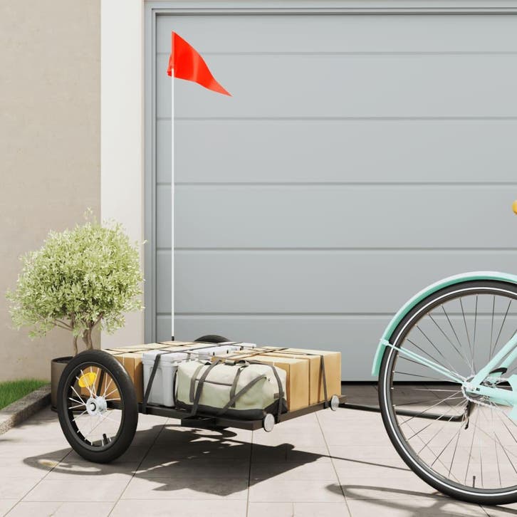 vidaXL Fietstrailer 126x63x34 cm ijzer zwart, Vélos & Vélomoteurs, Accessoires vélo | Remorques, Envoi