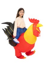 KIMU® Opblaas Kostuum Kinderen Zittend op Haan Rood Geel 122, Ophalen of Verzenden