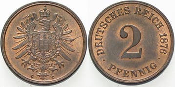 2 Pfennig 1876 C Kleinmunten-kaiserreich Kleiner Adler, Verzenden