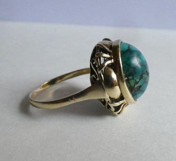 Ring - 14 karaat Geel goud - 8.00ct. tw. Turquoise - Art, Nieuw