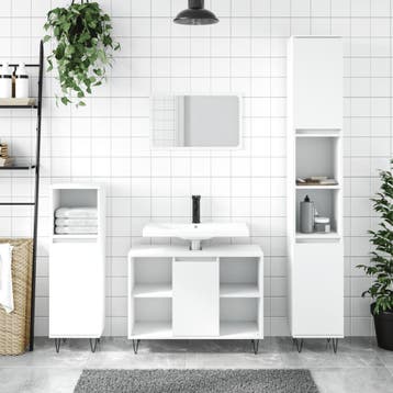 vidaXL Badkamerkast 30x30x100 cm bewerkt hout wit, Huis en Inrichting, Verzenden, Nieuw