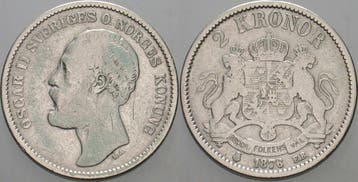2 Kronor 1876 Schweden Oskar Ii 1872-1907, Postzegels en Munten, Verzenden, België