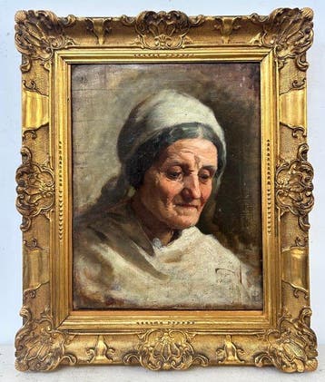 Italiaanse school (XIX) - Ritratto di anziana contadina