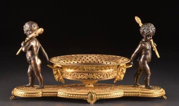 Tafelmiddenstuk - Charles X verguld en gepatineerd bronzen, Antiek en Kunst