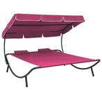 vidaXL Loungebed met luifel en kussens roze, Tuin en Terras, Verzenden, Nieuw