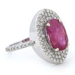 Cocktailring - 14 karaat Witgoud - 3.74ct. tw. Robijn -, Handtassen en Accessoires, Antieke sieraden