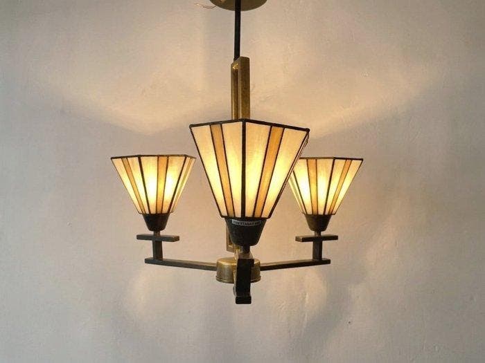 Lamp - Metaal, Glazuur, Glas - Tiffany-stijl lamp, Antiek en Kunst, Curiosa en Brocante