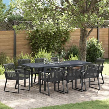vidaXL Tuin Eettafel Set 9 st Zwart poly rattan, Verzenden