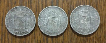Spanje. Alfonso XIII. 5 Pesetas (3 monete)