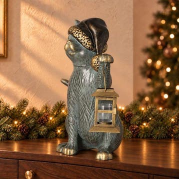 sculptuur, Christmas Cat with bell and lantern - 39 cm -, Diversen, Nieuw