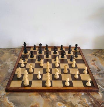 Schaakspel - Groot schaak / dam spel - Hout, Antiek en Kunst