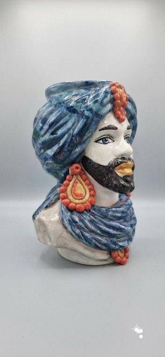 Figuur - Busto testa di moro ceramica - Delfts blauw