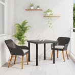 vidaXL Tuin Eettafel Set met kussen 3 pcs Zwart poly rattan, Verzenden, Nieuw