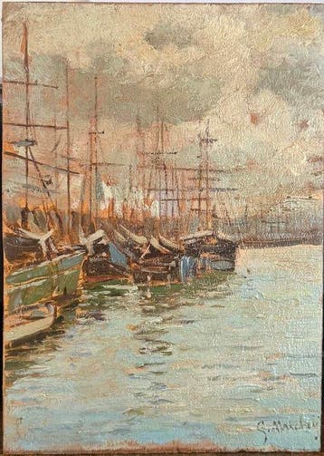 Guglielmo Micheli (1866-1926) - Marina con Barche