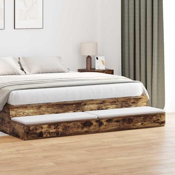 vidaXL Bedlades met lade Rook Eiken 180 x 36,5 x 16,5 cm, Verzenden, Nieuw