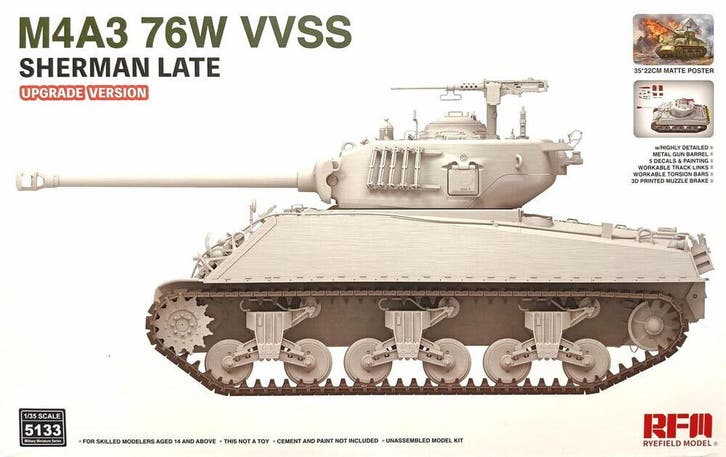 Rye Field Model RFM5133 M4A3 76W VVSS Sherman Late Upgrade, Hobby & Loisirs créatifs, Modélisme | Voitures & Véhicules, Envoi