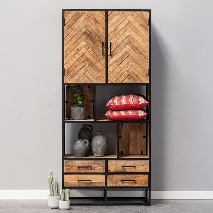 Vakkenkast Mangohout Kjeld 90 cm, Huis en Inrichting, Kasten | Boekenkasten, Nieuw, Overige houtsoorten, Verzenden