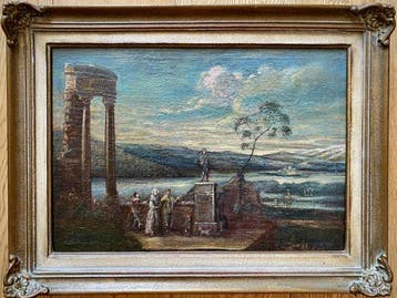 Scuola Romana (XVIII) - Capriccio architettonico con figure