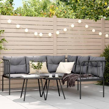 vidaXL Loungeset met kussens staal en textileen zwart, Verzenden, Nieuw, Loungeset