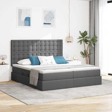 vidaXL LED opbergbed met matras Donkergrijs 200 x 200 cm, Verzenden, Nieuw